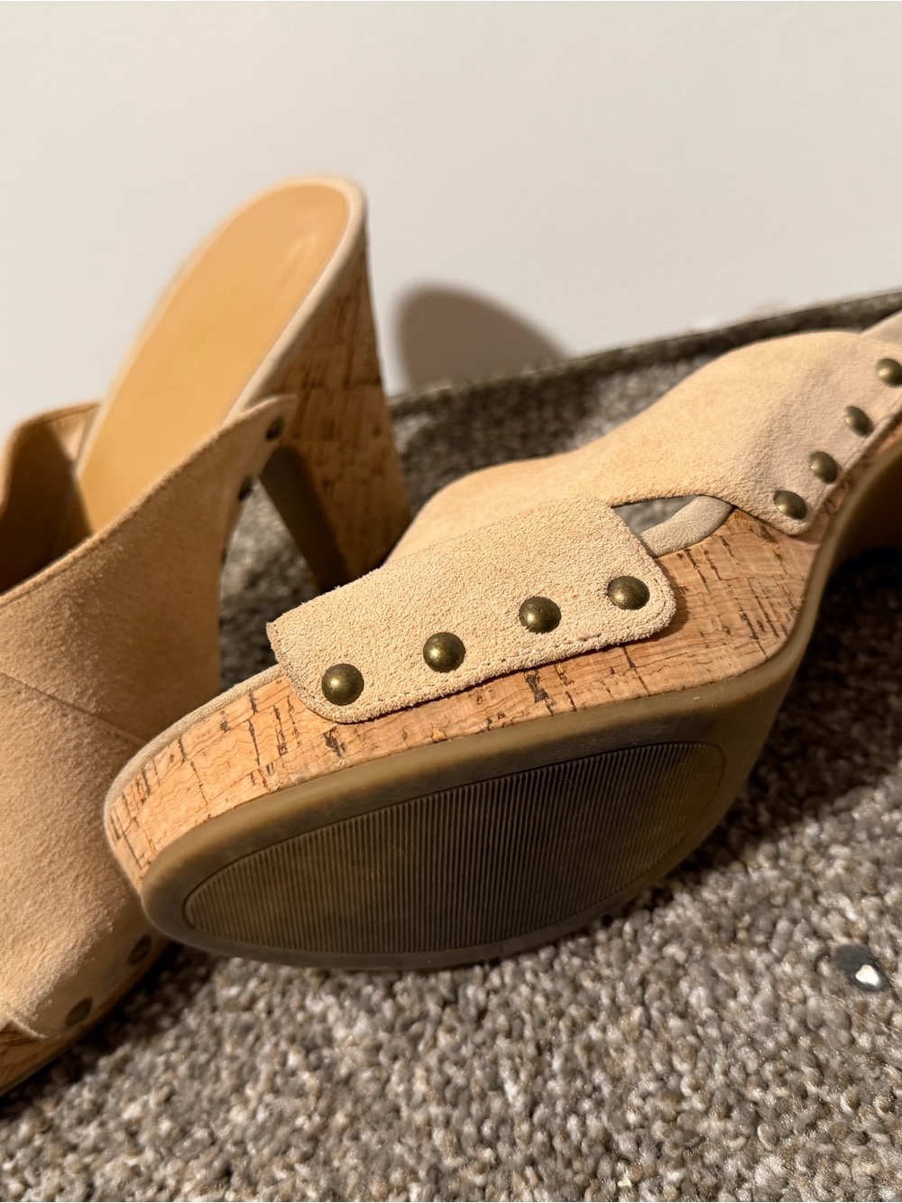 Nine West Tan Suede Crossover Wedge Mules - Picture 2 of 5